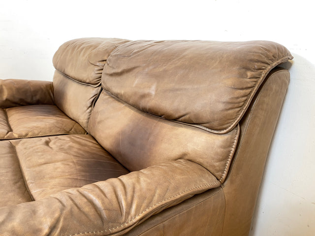 WMK Schöne & äußerst bequeme modulare Vintage Sitzgarnitur aus Sessel , 2er & 3er Sofa in Echtleder mit Patina # Sitzlandschaft Modularsofa Ledergarnitur Ledersofa Ledercouch Ledersessel Couch 70er