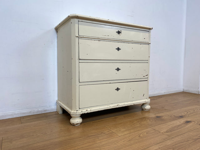 WMK I Charaktervolle weiße antike Kommode aus vollem Holz mit großen Schubladen I Schrank Anrichte Sideboard Wäsche Wickel Bad Flur Chest Cabinet Biedermeier Vintage Shabby Chic Berlin Celle Duisburg