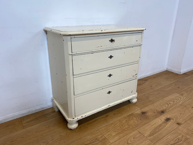 WMK I Charaktervolle weiße antike Kommode aus vollem Holz mit großen Schubladen I Schrank Anrichte Sideboard Wäsche Wickel Bad Flur Chest Cabinet Biedermeier Vintage Shabby Chic Berlin Celle Duisburg
