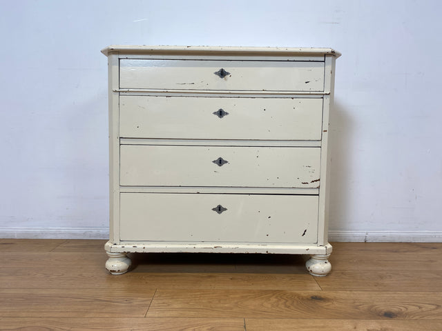 WMK I Charaktervolle weiße antike Kommode aus vollem Holz mit großen Schubladen I Schrank Anrichte Sideboard Wäsche Wickel Bad Flur Chest Cabinet Biedermeier Vintage Shabby Chic Berlin Celle Duisburg