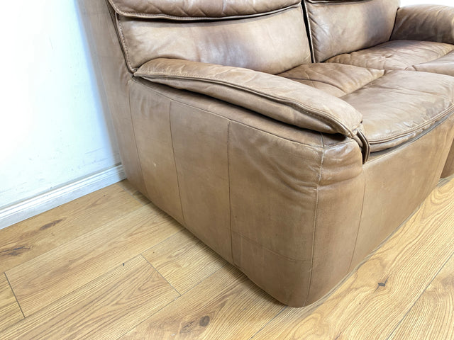 WMK Schöne & äußerst bequeme modulare Vintage Sitzgarnitur aus Sessel , 2er & 3er Sofa in Echtleder mit Patina # Sitzlandschaft Modularsofa Ledergarnitur Ledersofa Ledercouch Ledersessel Couch 70er