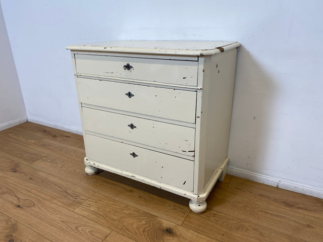 WMK I Charaktervolle weiße antike Kommode aus vollem Holz mit großen Schubladen I Schrank Anrichte Sideboard Wäsche Wickel Bad Flur Chest Cabinet Biedermeier Vintage Shabby Chic Berlin Celle Duisburg