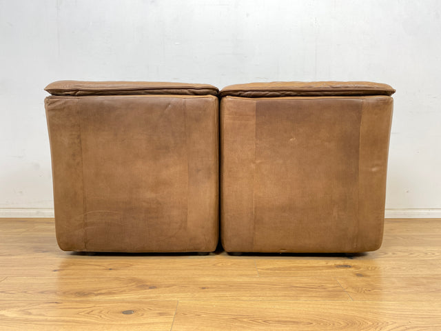 WMK Schöne & äußerst bequeme modulare Vintage Sitzgarnitur aus Sessel , 2er & 3er Sofa in Echtleder mit Patina # Sitzlandschaft Modularsofa Ledergarnitur Ledersofa Ledercouch Ledersessel Couch 70er