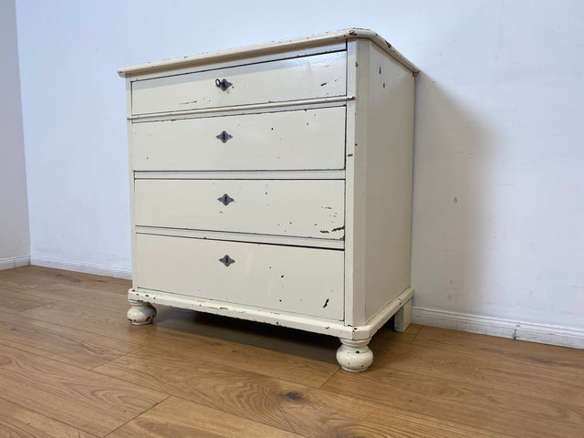 WMK I Charaktervolle weiße antike Kommode aus vollem Holz mit großen Schubladen I Schrank Anrichte Sideboard Wäsche Wickel Bad Flur Chest Cabinet Biedermeier Vintage Shabby Chic Berlin Celle Duisburg