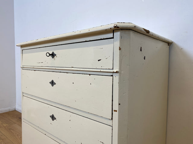 WMK I Charaktervolle weiße antike Kommode aus vollem Holz mit großen Schubladen I Schrank Anrichte Sideboard Wäsche Wickel Bad Flur Chest Cabinet Biedermeier Vintage Shabby Chic Berlin Celle Duisburg