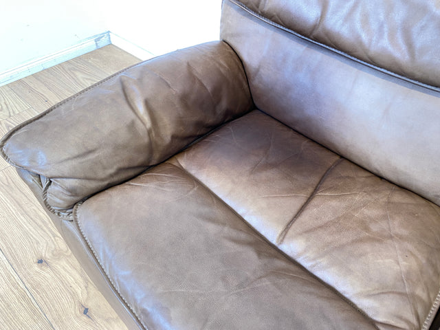 WMK Schöne & äußerst bequeme modulare Vintage Sitzgarnitur aus Sessel , 2er & 3er Sofa in Echtleder mit Patina # Sitzlandschaft Modularsofa Ledergarnitur Ledersofa Ledercouch Ledersessel Couch 70er