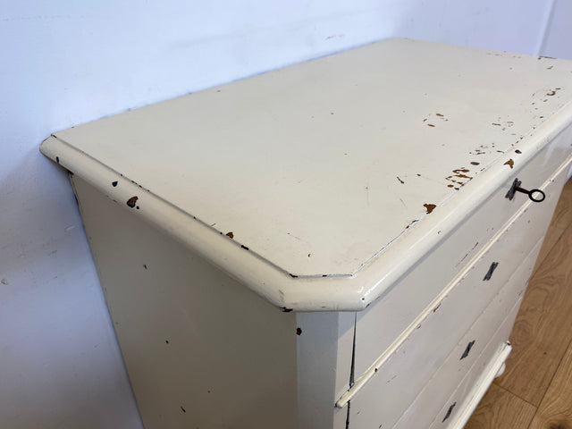 WMK I Charaktervolle weiße antike Kommode aus vollem Holz mit großen Schubladen I Schrank Anrichte Sideboard Wäsche Wickel Bad Flur Chest Cabinet Biedermeier Vintage Shabby Chic Berlin Celle Duisburg