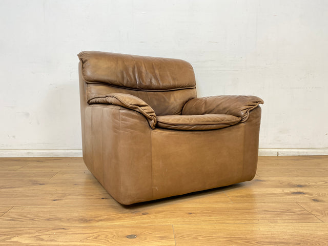 WMK Schöne & äußerst bequeme modulare Vintage Sitzgarnitur aus Sessel , 2er & 3er Sofa in Echtleder mit Patina # Sitzlandschaft Modularsofa Ledergarnitur Ledersofa Ledercouch Ledersessel Couch 70er