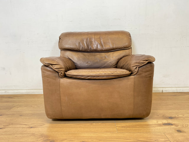 WMK Schöne & äußerst bequeme modulare Vintage Sitzgarnitur aus Sessel , 2er & 3er Sofa in Echtleder mit Patina # Sitzlandschaft Modularsofa Ledergarnitur Ledersofa Ledercouch Ledersessel Couch 70er