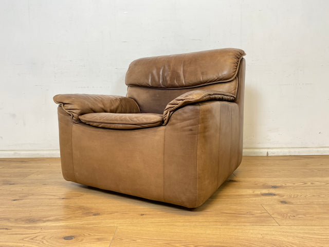 WMK Schöne & äußerst bequeme modulare Vintage Sitzgarnitur aus Sessel , 2er & 3er Sofa in Echtleder mit Patina # Sitzlandschaft Modularsofa Ledergarnitur Ledersofa Ledercouch Ledersessel Couch 70er