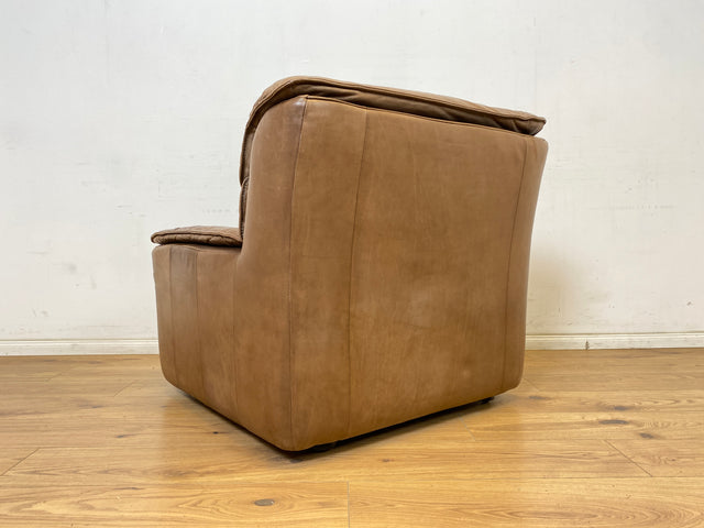 WMK Schöne & äußerst bequeme modulare Vintage Sitzgarnitur aus Sessel , 2er & 3er Sofa in Echtleder mit Patina # Sitzlandschaft Modularsofa Ledergarnitur Ledersofa Ledercouch Ledersessel Couch 70er