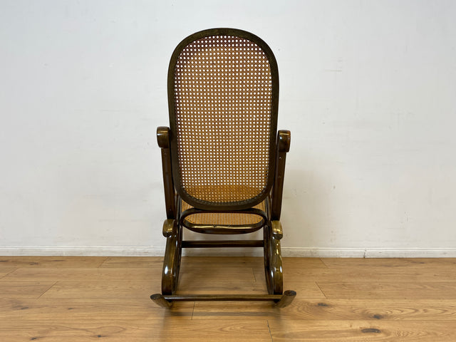 WMK I Eleganter italienischer Bugholz Schaukel Stuhl mit Wiener Geflecht von Sautto & Liberale im Thonet Stil, 1930-1960 I Sessel Fauteuil Lese Relax Rocking Chair Korb Vintage Berlin Bayern Bremen