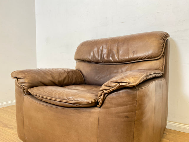 WMK Schöne & äußerst bequeme modulare Vintage Sitzgarnitur aus Sessel , 2er & 3er Sofa in Echtleder mit Patina # Sitzlandschaft Modularsofa Ledergarnitur Ledersofa Ledercouch Ledersessel Couch 70er