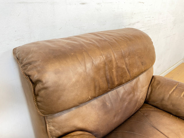 WMK Schöne & äußerst bequeme modulare Vintage Sitzgarnitur aus Sessel , 2er & 3er Sofa in Echtleder mit Patina # Sitzlandschaft Modularsofa Ledergarnitur Ledersofa Ledercouch Ledersessel Couch 70er