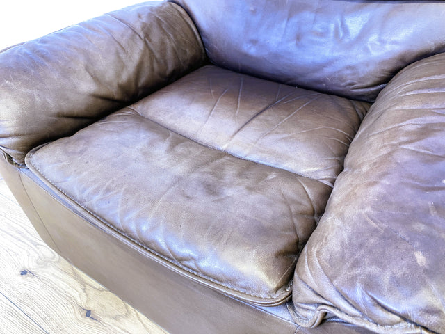 WMK Schöne & äußerst bequeme modulare Vintage Sitzgarnitur aus Sessel , 2er & 3er Sofa in Echtleder mit Patina # Sitzlandschaft Modularsofa Ledergarnitur Ledersofa Ledercouch Ledersessel Couch 70er