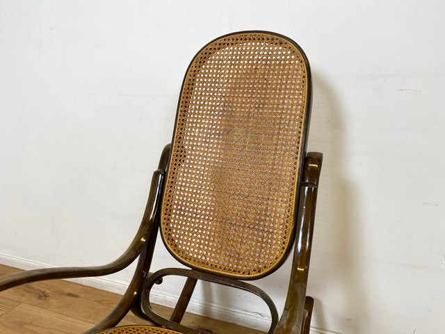 WMK I Eleganter italienischer Bugholz Schaukel Stuhl mit Wiener Geflecht von Sautto & Liberale im Thonet Stil, 1930-1960 I Sessel Fauteuil Lese Relax Rocking Chair Korb Vintage Berlin Bayern Bremen