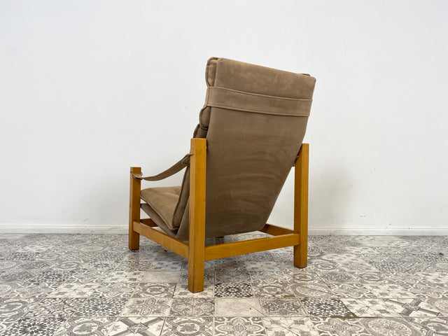 WMK Stilvoller, gemütlicher & gut erhaltener Vintage Sessel im Safari Stil mit hochwertigem Stoffbezug # Lesesessel Relaxsessel Fernsehsessel Sitzgarnitur Mid-Century Skandinavisches Design Retro