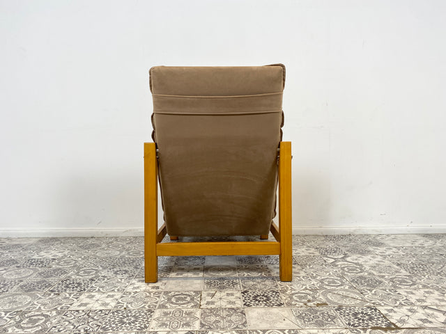 WMK Stilvoller, gemütlicher & gut erhaltener Vintage Sessel im Safari Stil mit hochwertigem Stoffbezug # Lesesessel Relaxsessel Fernsehsessel Sitzgarnitur Mid-Century Skandinavisches Design Retro