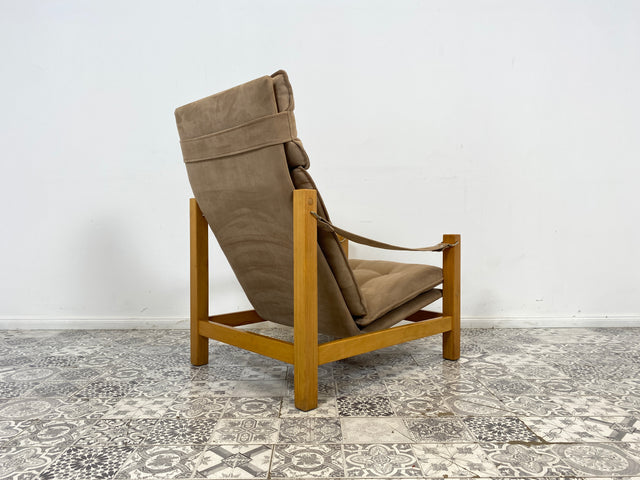 WMK Stilvoller, gemütlicher & gut erhaltener Vintage Sessel im Safari Stil mit hochwertigem Stoffbezug # Lesesessel Relaxsessel Fernsehsessel Sitzgarnitur Mid-Century Skandinavisches Design Retro