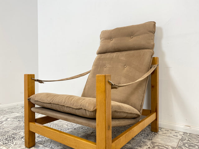 WMK Stilvoller, gemütlicher & gut erhaltener Vintage Sessel im Safari Stil mit hochwertigem Stoffbezug # Lesesessel Relaxsessel Fernsehsessel Sitzgarnitur Mid-Century Skandinavisches Design Retro
