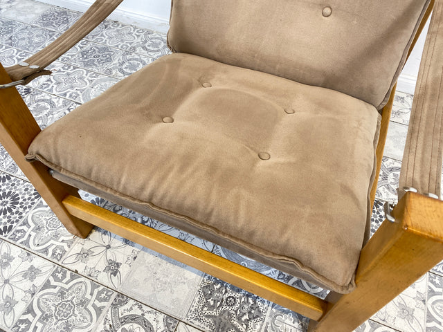 WMK Stilvoller, gemütlicher & gut erhaltener Vintage Sessel im Safari Stil mit hochwertigem Stoffbezug # Lesesessel Relaxsessel Fernsehsessel Sitzgarnitur Mid-Century Skandinavisches Design Retro