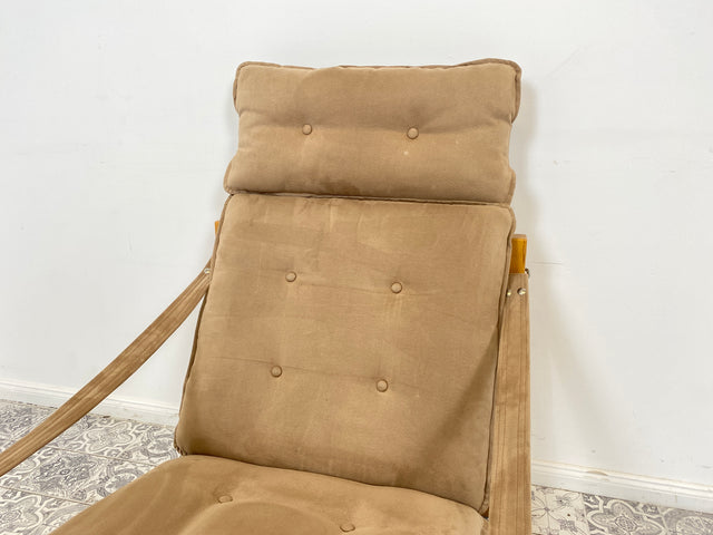 WMK Stilvoller, gemütlicher & gut erhaltener Vintage Sessel im Safari Stil mit hochwertigem Stoffbezug # Lesesessel Relaxsessel Fernsehsessel Sitzgarnitur Mid-Century Skandinavisches Design Retro