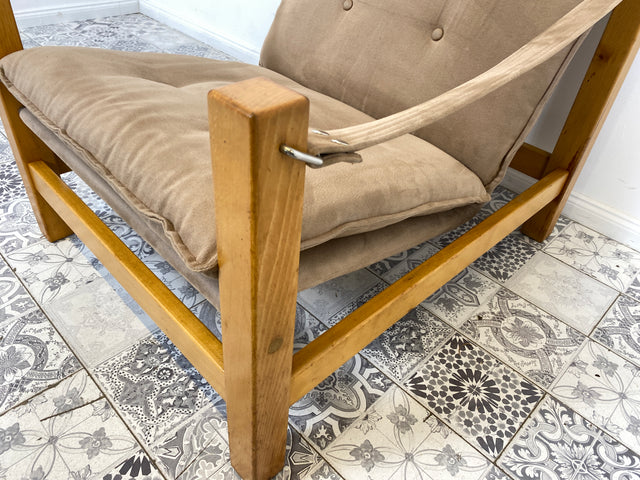WMK Stilvoller, gemütlicher & gut erhaltener Vintage Sessel im Safari Stil mit hochwertigem Stoffbezug # Lesesessel Relaxsessel Fernsehsessel Sitzgarnitur Mid-Century Skandinavisches Design Retro