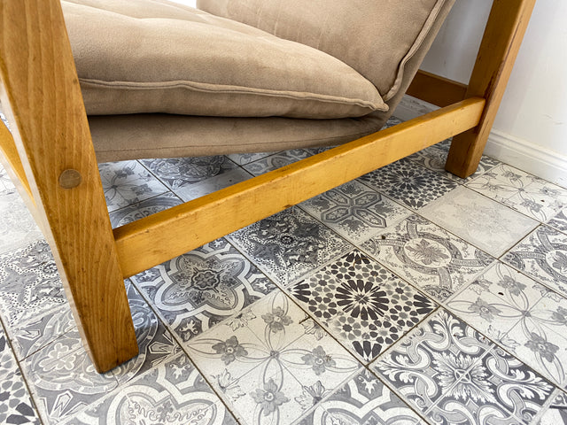 WMK Stilvoller, gemütlicher & gut erhaltener Vintage Sessel im Safari Stil mit hochwertigem Stoffbezug # Lesesessel Relaxsessel Fernsehsessel Sitzgarnitur Mid-Century Skandinavisches Design Retro