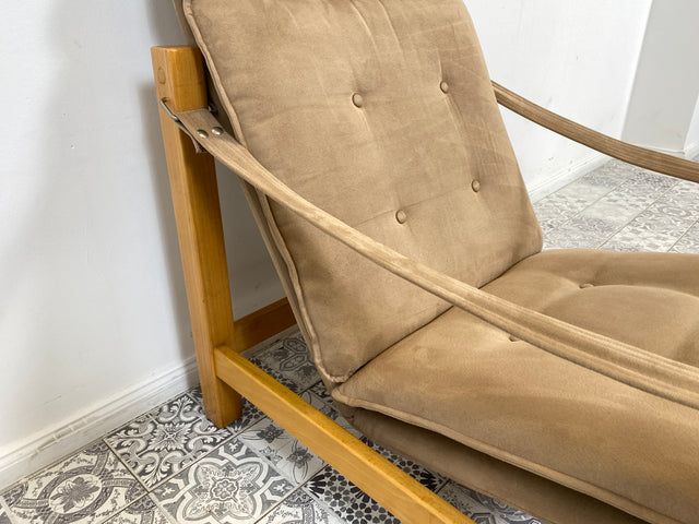 WMK Stilvoller, gemütlicher & gut erhaltener Vintage Sessel im Safari Stil mit hochwertigem Stoffbezug # Lesesessel Relaxsessel Fernsehsessel Sitzgarnitur Mid-Century Skandinavisches Design Retro