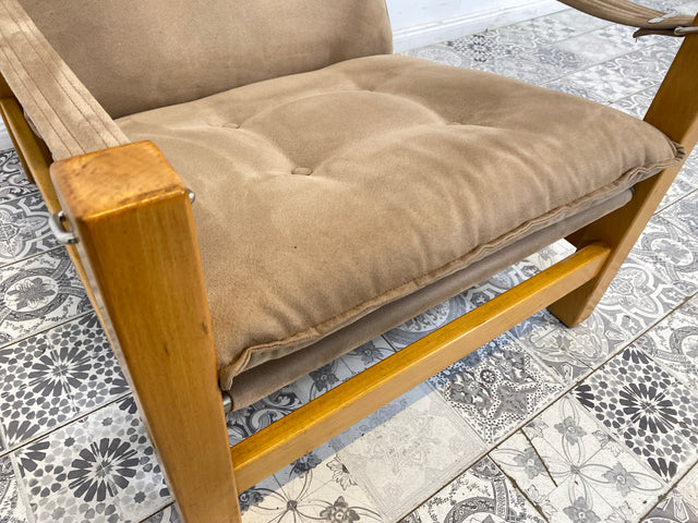 WMK Stilvoller, gemütlicher & gut erhaltener Vintage Sessel im Safari Stil mit hochwertigem Stoffbezug # Lesesessel Relaxsessel Fernsehsessel Sitzgarnitur Mid-Century Skandinavisches Design Retro