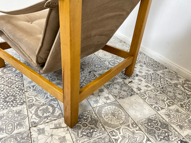 WMK Stilvoller, gemütlicher & gut erhaltener Vintage Sessel im Safari Stil mit hochwertigem Stoffbezug # Lesesessel Relaxsessel Fernsehsessel Sitzgarnitur Mid-Century Skandinavisches Design Retro