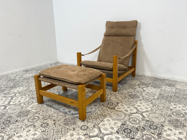 WMK Stilvoller, gemütlicher & gut erhaltener Vintage Sessel im Safari Stil mit hochwertigem Stoffbezug # Lesesessel Relaxsessel Fernsehsessel Sitzgarnitur Mid-Century Skandinavisches Design Retro