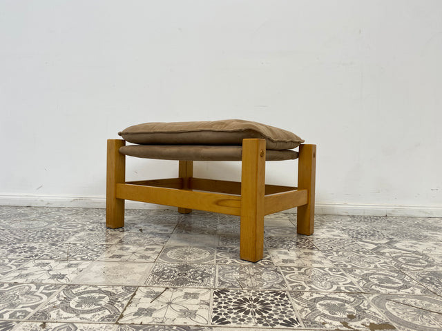WMK Stilvoller, gemütlicher & gut erhaltener Vintage Hocker im Safari Stil mit hochwertigem Stoffbezug # Sitzhocker Fußhocker Sitz Pouf Tabouret Sitzgarnitur Mid-Century Skandinavisches Design Retro