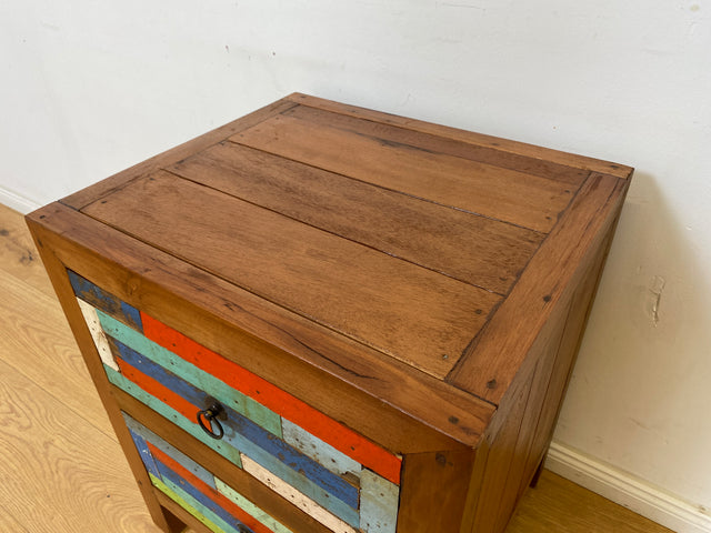 Boatwood by WMK # Bunterschöne Kommode mit Schubladen , ein aus altem Bootsholz handgefertigtes Unikat aus massivem Teakholz # Nachttisch Nachtkommode Schränkchen Nachtschrank Beistelltisch Teak