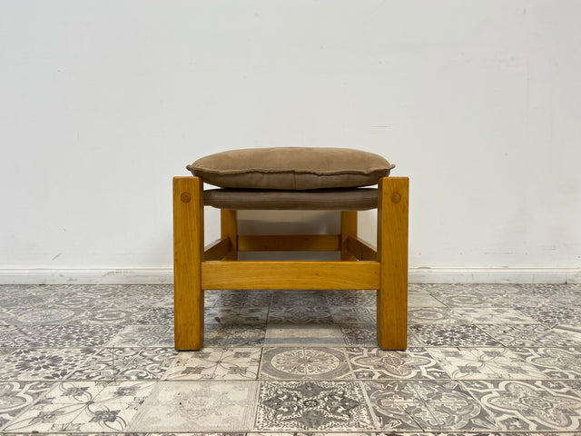WMK Stilvoller, gemütlicher & gut erhaltener Vintage Hocker im Safari Stil mit hochwertigem Stoffbezug # Sitzhocker Fußhocker Sitz Pouf Tabouret Sitzgarnitur Mid-Century Skandinavisches Design Retro