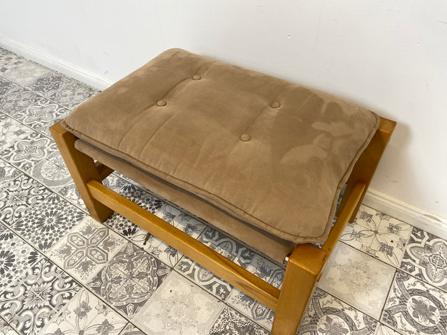 WMK Stilvoller, gemütlicher & gut erhaltener Vintage Hocker im Safari Stil mit hochwertigem Stoffbezug # Sitzhocker Fußhocker Sitz Pouf Tabouret Sitzgarnitur Mid-Century Skandinavisches Design Retro