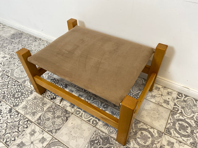 WMK Stilvoller, gemütlicher & gut erhaltener Vintage Hocker im Safari Stil mit hochwertigem Stoffbezug # Sitzhocker Fußhocker Sitz Pouf Tabouret Sitzgarnitur Mid-Century Skandinavisches Design Retro