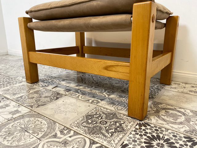 WMK Stilvoller, gemütlicher & gut erhaltener Vintage Hocker im Safari Stil mit hochwertigem Stoffbezug # Sitzhocker Fußhocker Sitz Pouf Tabouret Sitzgarnitur Mid-Century Skandinavisches Design Retro