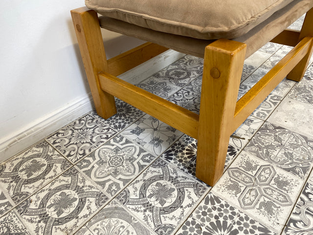WMK Stilvoller, gemütlicher & gut erhaltener Vintage Hocker im Safari Stil mit hochwertigem Stoffbezug # Sitzhocker Fußhocker Sitz Pouf Tabouret Sitzgarnitur Mid-Century Skandinavisches Design Retro