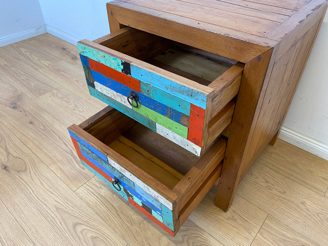 Boatwood by WMK # Bunterschöne Kommode mit Schubladen , ein aus altem Bootsholz handgefertigtes Unikat aus massivem Teakholz # Nachttisch Nachtkommode Schränkchen Nachtschrank Beistelltisch Teak