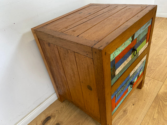 Boatwood by WMK # Bunterschöne Kommode mit Schubladen , ein aus altem Bootsholz handgefertigtes Unikat aus massivem Teakholz # Nachttisch Nachtkommode Schränkchen Nachtschrank Beistelltisch Teak