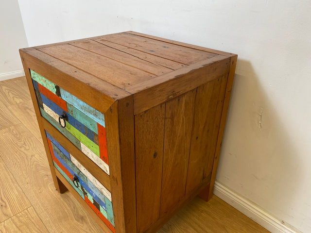 Boatwood by WMK # Bunterschöne Kommode mit Schubladen , ein aus altem Bootsholz handgefertigtes Unikat aus massivem Teakholz # Nachttisch Nachtkommode Schränkchen Nachtschrank Beistelltisch Teak