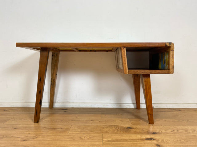 Boatwood by WMK # Formschöner und beidseitig verwendbarer Schreibtisch aus altem Bootsholz, ein handgefertigtes Unikat aus massivem Teakholz # Arbeitstisch Desk Sekretär Bürotisch Computertisch Loft