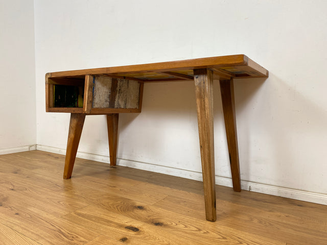 Boatwood by WMK # Formschöner und beidseitig verwendbarer Schreibtisch aus altem Bootsholz, ein handgefertigtes Unikat aus massivem Teakholz # Arbeitstisch Desk Sekretär Bürotisch Computertisch Loft