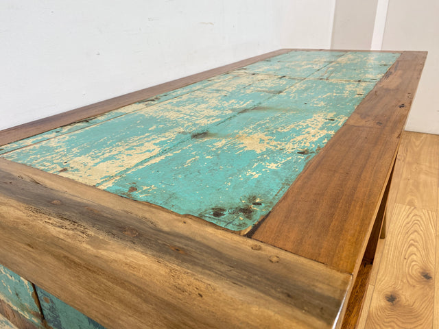 Boatwood by WMK # Formschöner und beidseitig verwendbarer Schreibtisch aus altem Bootsholz, ein handgefertigtes Unikat aus massivem Teakholz # Arbeitstisch Desk Sekretär Bürotisch Computertisch Loft