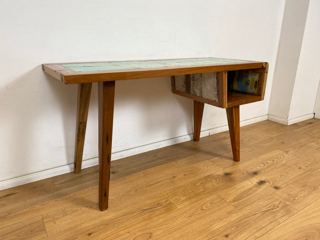 Boatwood by WMK # Formschöner und beidseitig verwendbarer Schreibtisch aus altem Bootsholz, ein handgefertigtes Unikat aus massivem Teakholz # Arbeitstisch Desk Sekretär Bürotisch Computertisch Loft