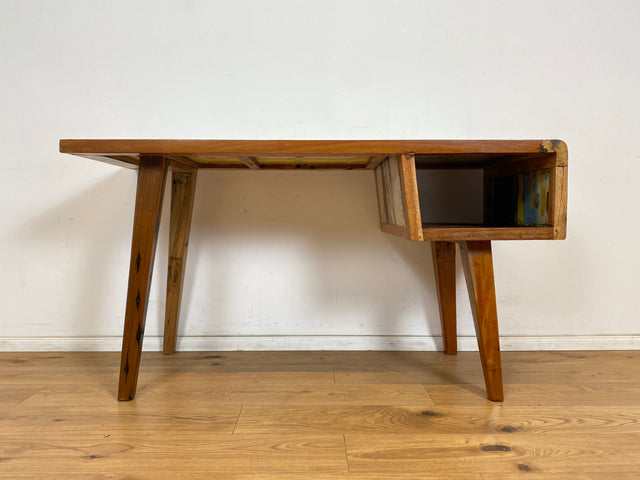 Boatwood by WMK # Formschöner und beidseitig verwendbarer Schreibtisch aus altem Bootsholz, ein handgefertigtes Unikat aus massivem Teakholz # Arbeitstisch Desk Sekretär Bürotisch Computertisch Loft