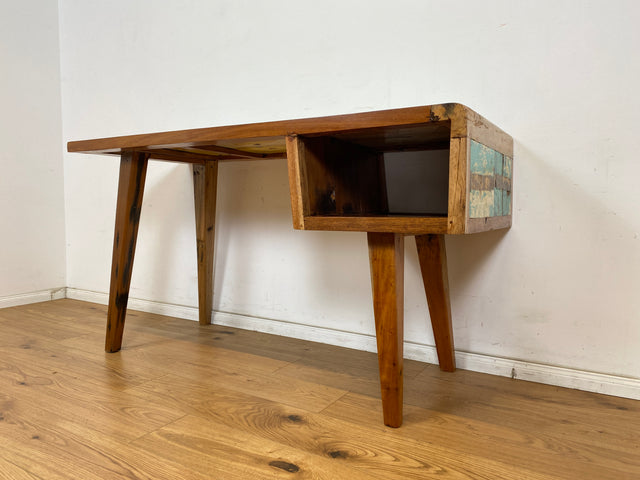 Boatwood by WMK # Formschöner und beidseitig verwendbarer Schreibtisch aus altem Bootsholz, ein handgefertigtes Unikat aus massivem Teakholz # Arbeitstisch Desk Sekretär Bürotisch Computertisch Loft
