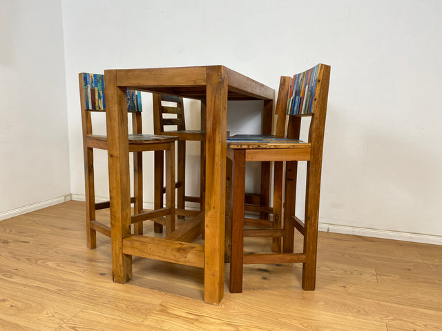 Boatwood by WMK # 1/3 Bunterschöner Barhocker aus altem Bootsholz, ein handgefertigtes Unikat aus massivem Teakholz # Barstuhl Hocker Sitzhocker Stuhl Küchenstuhl Holzstuhl Bar Stool Hausbar Gastro