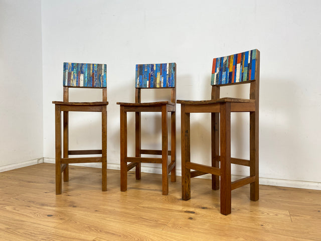 Boatwood by WMK # 1/3 Bunterschöner Barhocker aus altem Bootsholz, ein handgefertigtes Unikat aus massivem Teakholz # Barstuhl Hocker Sitzhocker Stuhl Küchenstuhl Holzstuhl Bar Stool Hausbar Gastro